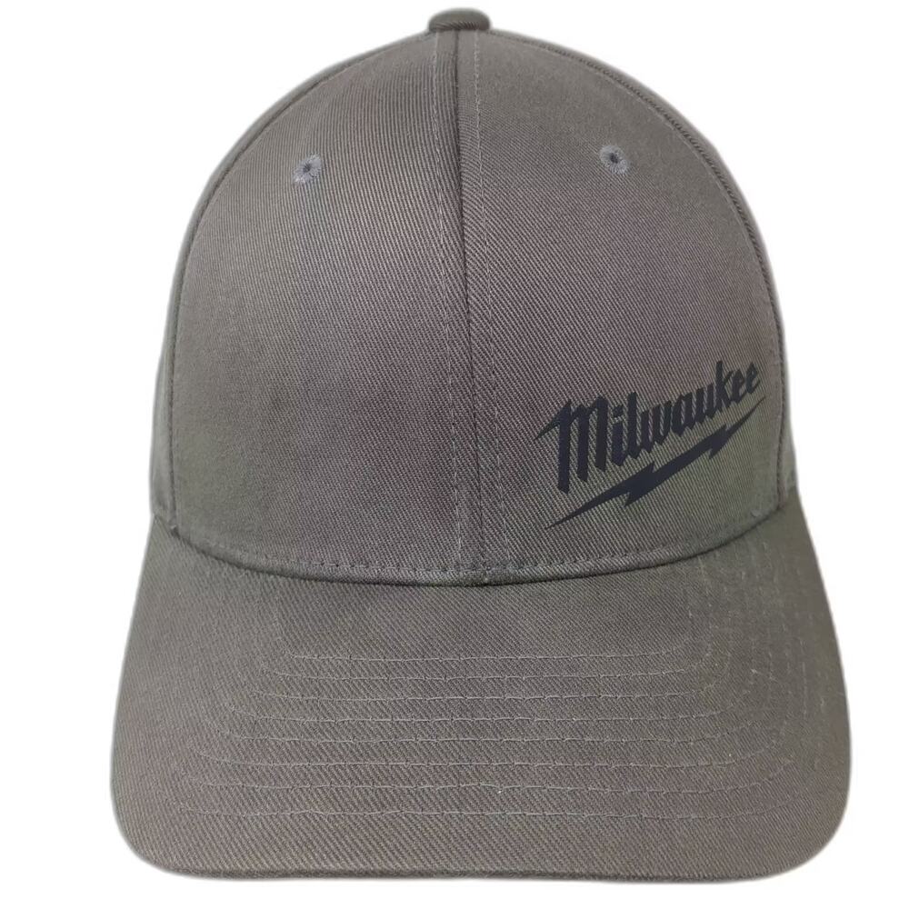Milwaukee Baseball Cap Gray Black Hat Size M Flexfit Embroidered Fitted Curved